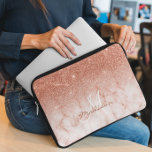 Rose Gold Glitter ombre marble Monogram Laptop Sleeve<br><div class="desc">This design was created though digital art. It may be personalised in the area provided by changing the photo and/or text. Or it can be customised by choosing the click to customise further option and delete or change the colour the background, add text, change the text colour or style, or...</div>
