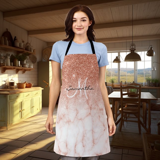 Rose Gold Glitter Ombre marble Pink Personalised Apron (Creator Uploaded)