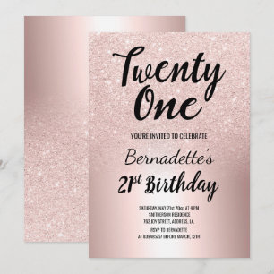 Rose gold glitter ombre metallic 21st Birthday Invitation
