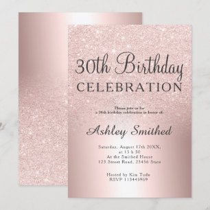 Rose gold glitter ombre metallic 30th birthday invitation
