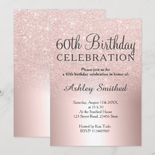 Rose gold glitter ombre metallic 60th birthday invitation
