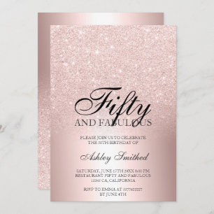 Rose gold glitter ombre metallic fifty fabulous invitation