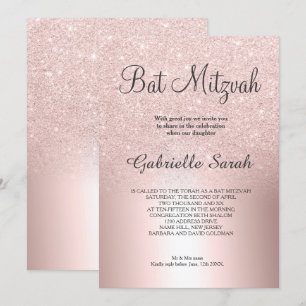 Rose gold glitter ombre metallic foil Bat Mitzvah Invitation
