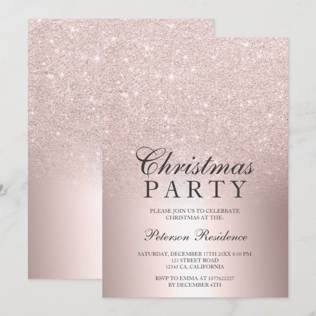 Rose gold glitter ombre metallic foil Christmas Invitation (Front/Back)