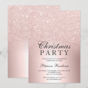 Rose gold glitter ombre metallic foil Christmas Invitation