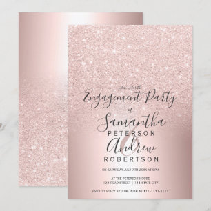 Rose gold glitter ombre metallic foil engagement invitation