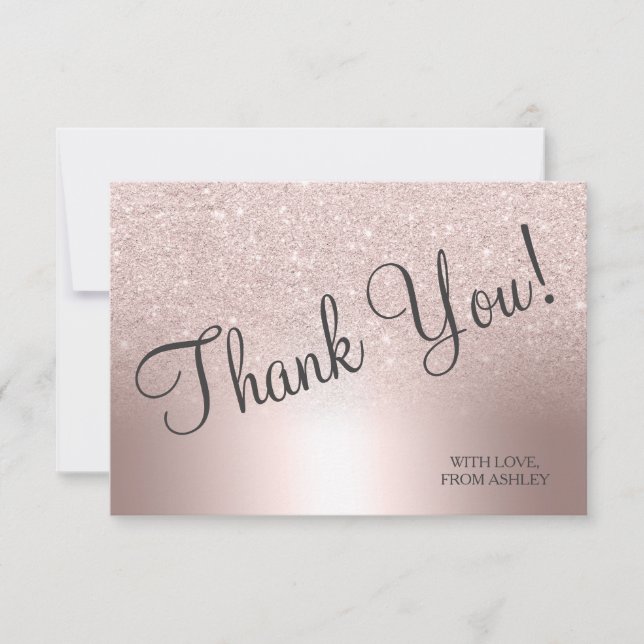 Rose gold glitter ombre metallic foil thank you (Front)