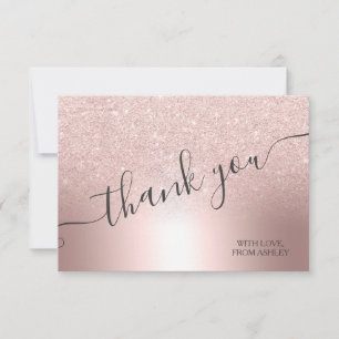 Rose gold glitter ombre metallic foil thank you