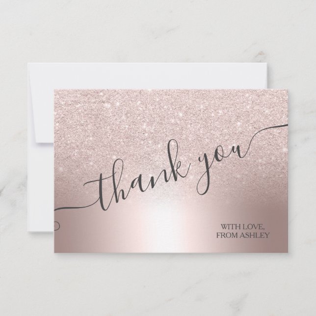 Rose gold glitter ombre metallic foil thank you (Front)