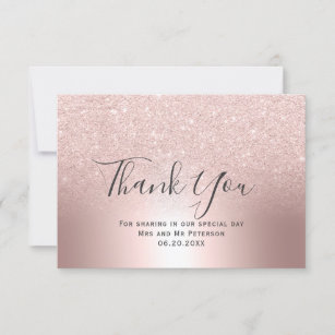 Rose gold glitter ombre metallic foil thank you card