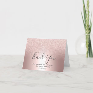 Rose gold glitter ombre metallic foil thank you card