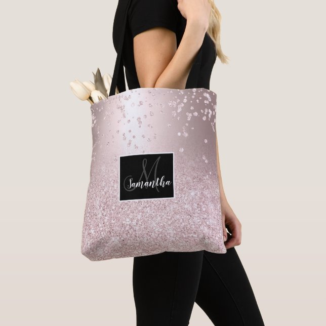 Rose gold glitter ombre metallic sparkles confetti tote bag (Close Up)