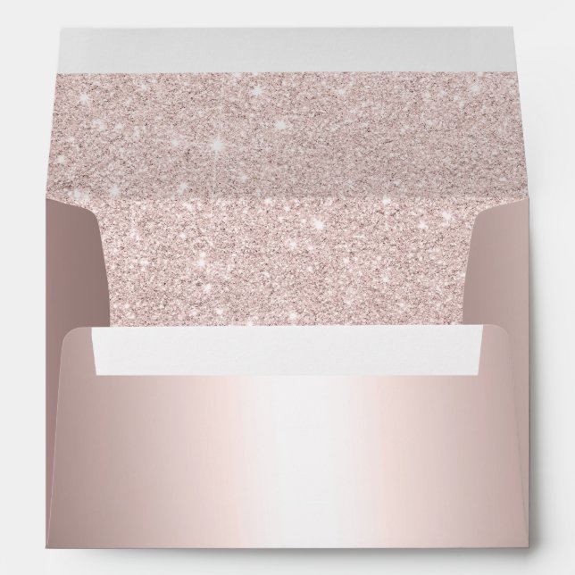 Rose gold glitter ombre metallic wedding address envelope (Back (Bottom))