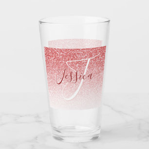 Rose Gold Glitter Ombre Modern Monogram Glass