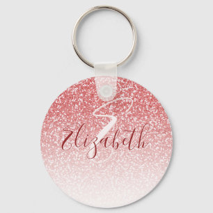 Rose Gold Glitter Ombre Modern Monogram Key Ring