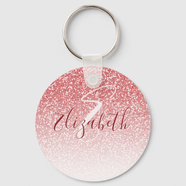 Rose Gold Glitter Ombre Modern Monogram Key Ring (Front)