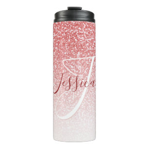 Rose Gold Glitter Ombre Modern Monogram Thermal Tumbler