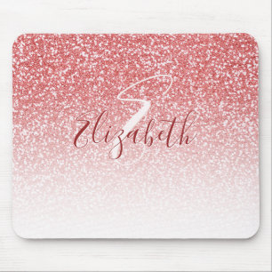 Rose Gold Glitter Ombre Monogram Mouse Mat