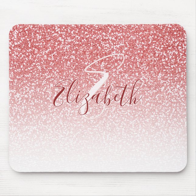 Rose Gold Glitter Ombre Monogram Mouse Mat (Front)