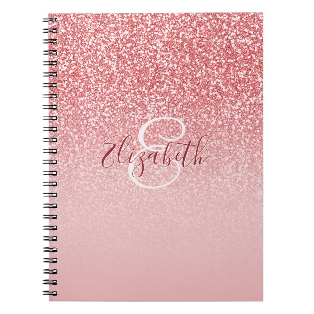 Rose Gold Glitter Ombre Monogram Personalised Notebook (Front)