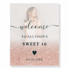 Rose gold glitter ombre photo Sweet 16 welcome