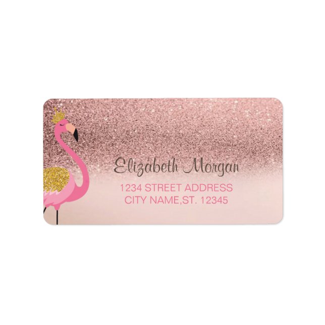 Rose Gold Glitter Ombre Pink Flamingo Label (Front)