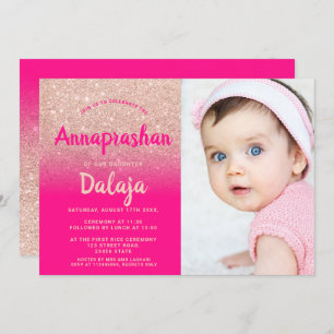 Rose Gold glitter ombre pink photo Annaprashan Invitation