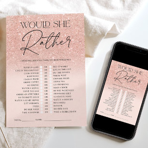Rose gold glitter ombre pink rather Bridal game Invitation
