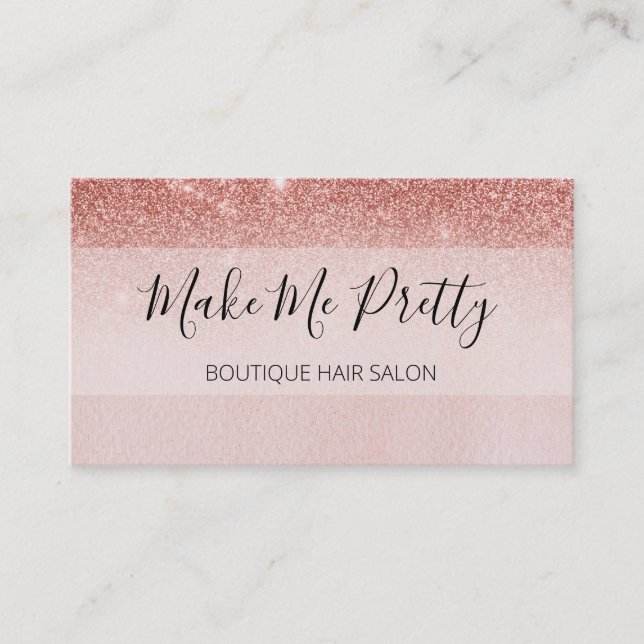 Rose Gold Glitter Ombre Pink Salon Girly Business Card (Front)