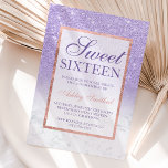 Rose gold glitter ombre purple chic Sweet 16 Invitation<br><div class="desc">A modern,  pretty chic and elegant faux rose gold glitter shower ombre with Purple violet colour block Sweet 16 birthday party invitation with rose gold ombre pattern with Purple violet and elegant gold frame.</div>
