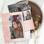 Rose gold glitter ombre script 4 photos Sweet 16 Invitation<br><div class="desc">Modern rose gold glitter ombre gradient sparkles script pastel blush pink Sweet 16 birthday party invitation. Add 4 of your favourite photos with a modern brushed style font and photo grid collage.</div>