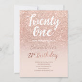 Rose gold glitter ombre script chic 21st Birthday Invitation (Front)