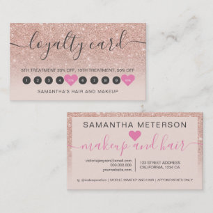 Rose gold glitter ombre script makeup blush 10 loyalty card