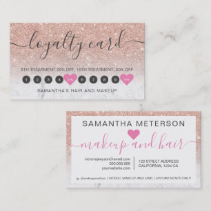 Rose gold glitter ombre script makeup marble 10 lo loyalty card