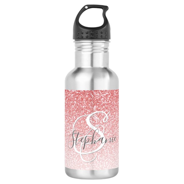 Rose Gold Glitter Ombre Script Monogram 710 Ml Water Bottle (Front)