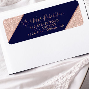 Rose gold glitter ombre script navy blue wedding