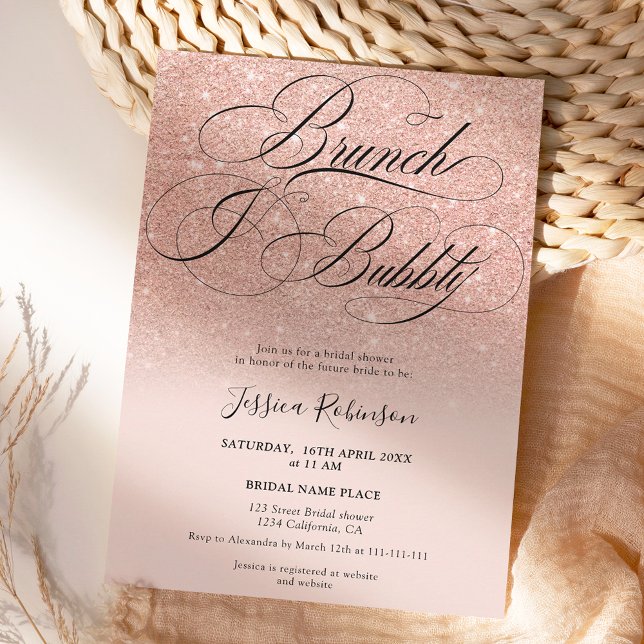 Rose gold glitter ombre script pink bridal shower invitation (Creator Uploaded)