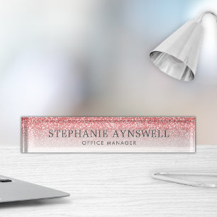 Rose Gold Glitter Ombre Trendy Nameplate