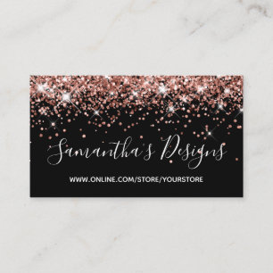 Rose Gold Glitter Online Store Black Business Card