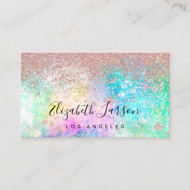 Rose Gold Glitter Opal Background Business Card (Front)