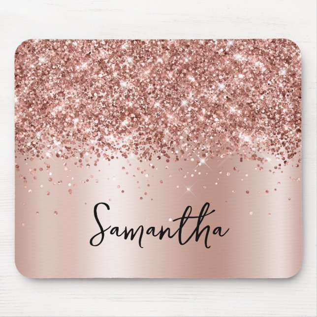 Rose Gold Glitter Pale Shimmer Name Mouse Mat (Front)