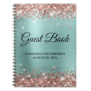 Rose Gold Glitter Pale Turquoise 21st Birthday Notebook