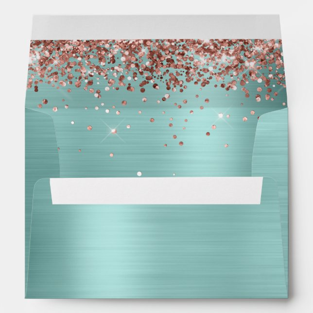 Rose Gold Glitter Pale Turquoise Ombre Foil Envelope (Back (Bottom))