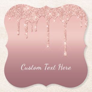 Rose Gold Glitter Paper Coaster with Custom Text