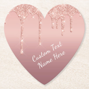 Rose Gold Glitter Paper Coaster with Custom Text