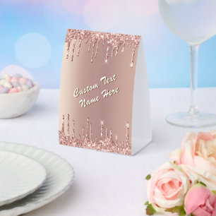 Rose Gold Glitter Paper Table Tent Your Text Name
