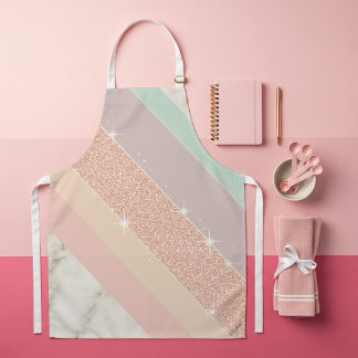 Rose Gold Glitter Pastel Marble Diagonal Stripes Apron