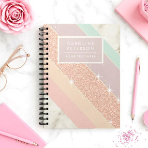 Rose Gold Glitter Pastel Marble Diagonal Stripes Notebook