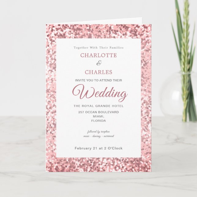 Rose Gold Glitter Pattern Elegant Simple Photo Invitation (Front)
