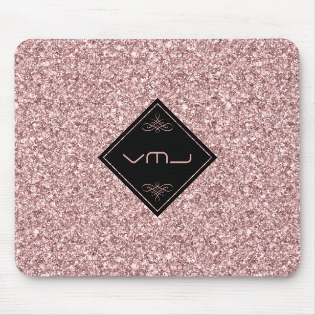 Rose-Gold Glitter Patterns Monogram Mouse Mat (Front)